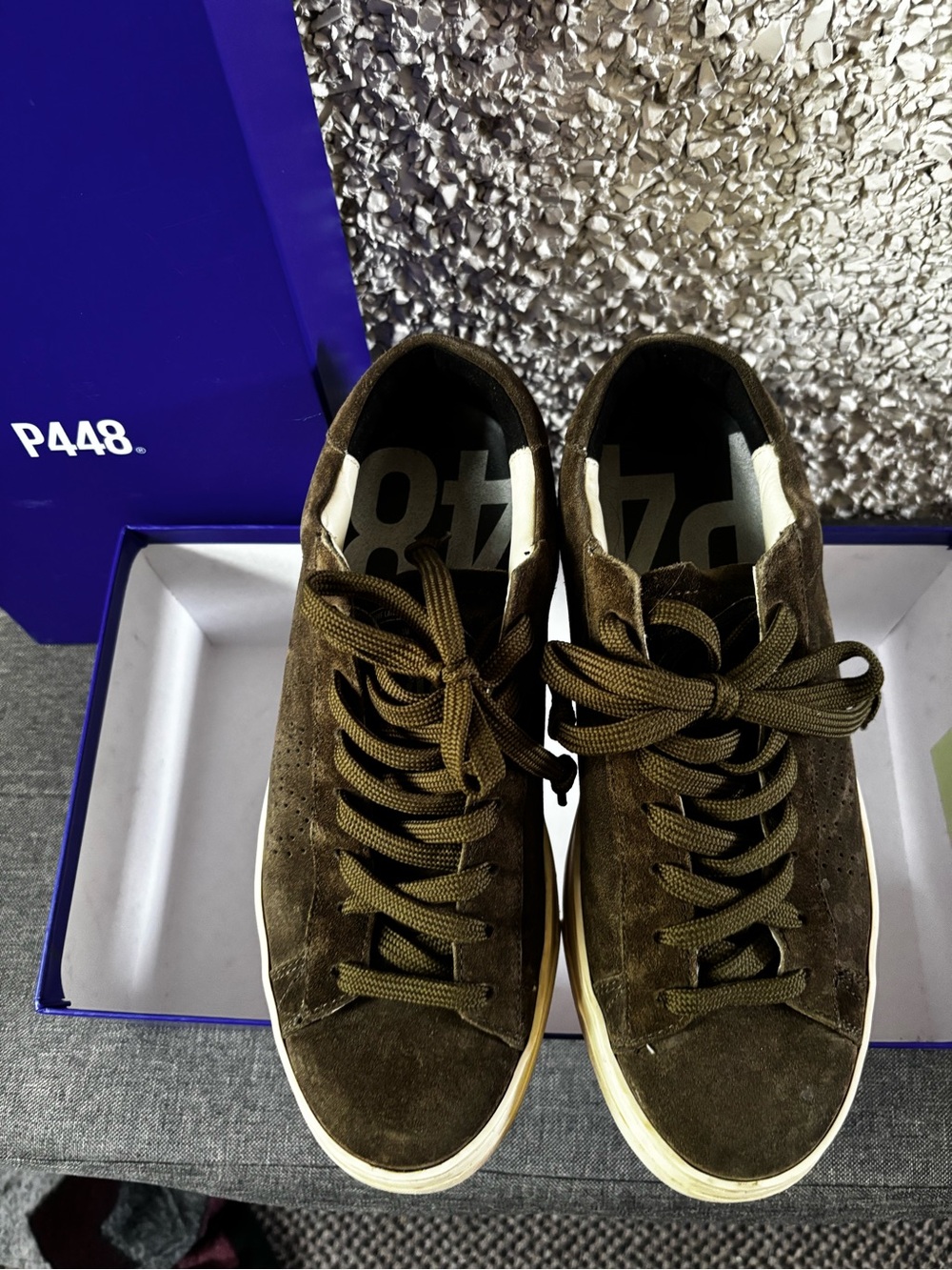 P448 Olive Suede Low-Top Sneakers with Cream Sole